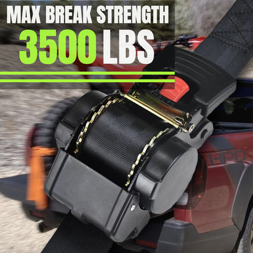 Renegrip Retractable Ratchet Straps (2-Pack) - 2 Inch x 10 Feet (3500lbs Break Strength) - Heavy Duty Auto Self Retracting Tie Down Straps for Truck, Cargo Trailer, Motorcycle, ATV, UTV - Black